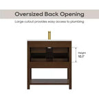 30 Freestanding Farmhouse Vanity Cabinet with Sink, 2 Drawers & Open Shelf, Adjustable Feet for Easy Leveling, Walnut