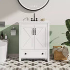 Mobile lavabo moderno da 24/30 pollici con lavello in ceramica - Mobiletto autoportante con 2 ante e 1 cassetto per riporre oggetti in bagni piccoli