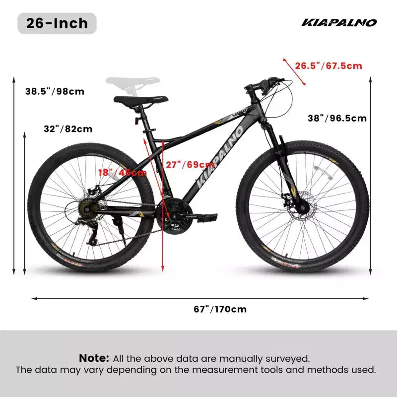 NAYSAYE 26 Inch Mountain Bike 21 Speed Adult Bicycle with High Carbon Steel Frame and Dual Mechanical Disc Brakes, 67*26.5*38
