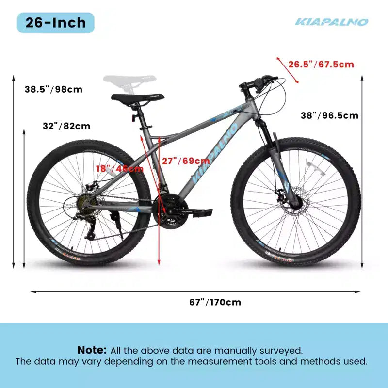 NAYSAYE 26 Inch Mountain Bike 21 Speed Adult Bicycle with High Carbon Steel Frame and Dual Mechanical Disc Brakes, 67*26.5*38