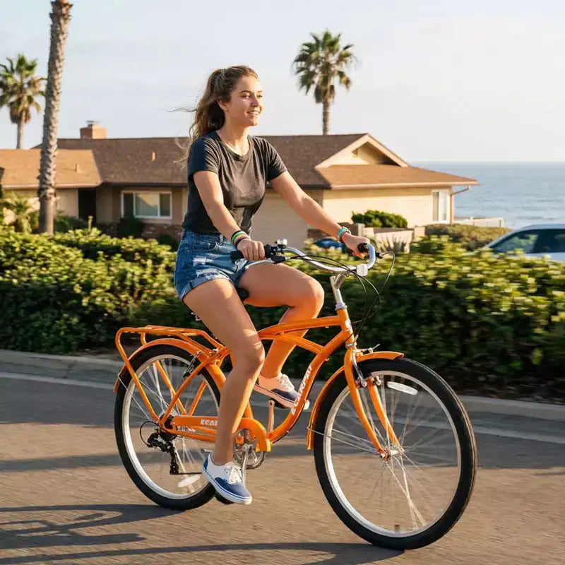 NAYSAYE Bicicletta Beach Cruiser da 26 pollici a 7 velocità per uomo e donna con telaio in acciaio ad alta resistenza e ruote in lega, Oro, 67.8*42.51*28.74