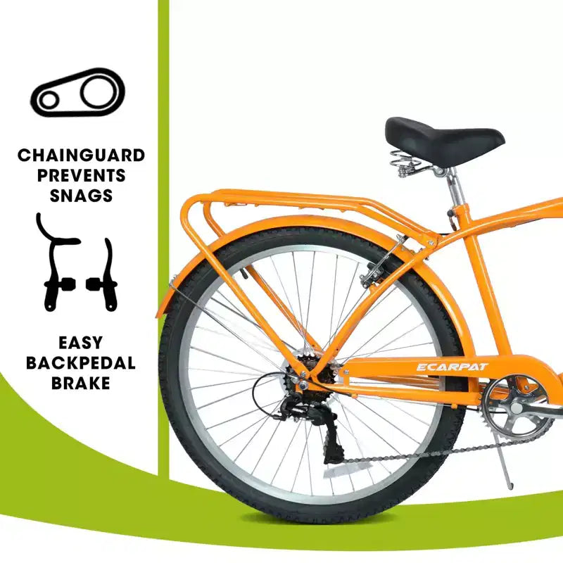 NAYSAYE Bicicletta Beach Cruiser da 26 pollici a 7 velocità per uomo e donna con telaio in acciaio ad alta resistenza e ruote in lega, Oro, 67.8*42.51*28.74