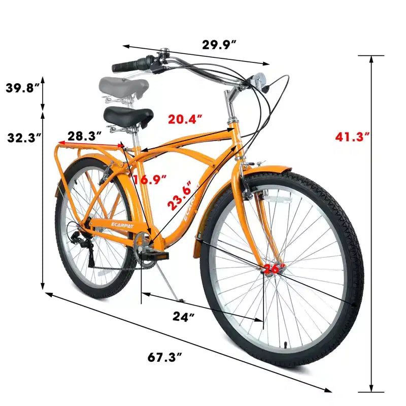 NAYSAYE Bicicletta Beach Cruiser da 26 pollici a 7 velocità per uomo e donna con telaio in acciaio ad alta resistenza e ruote in lega, Oro, 67.8*42.51*28.74