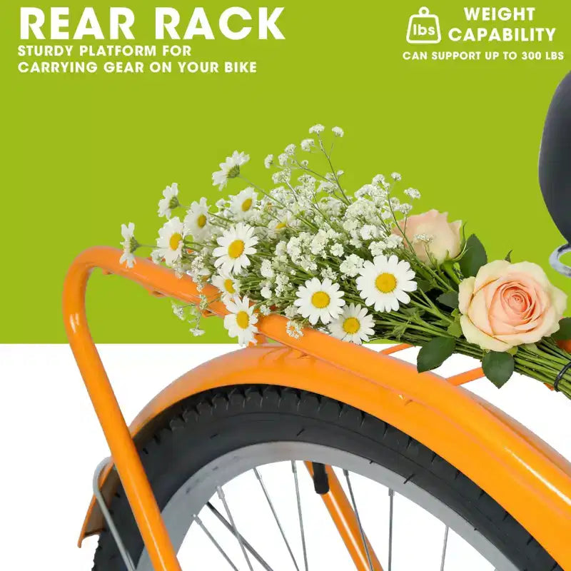 NAYSAYE Bicicletta Beach Cruiser da 26 pollici a 7 velocità per uomo e donna con telaio in acciaio ad alta resistenza e ruote in lega, Oro, 67.8*42.51*28.74