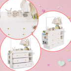 Modern Table Dresser,Baby Dressing Table with 3 extra deep Drawers and Storage Shelves and Hangers