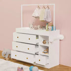 Modern Table Dresser,Baby Dressing Table with 3 extra deep Drawers and Storage Shelves and Hangers