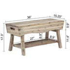 eHemco Panca in Legno Massello con Ripiano Contenitore e 4 Pannelli, 36x15,25x17,3 Pollici, Finitura Bianca Lavata