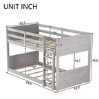 Bellemave Twin over Twin Floor Bunk Bed with Panelled Headboard and Footboard, Rubber Wood Bunk Bed Frame with Guardrails and Ladder,Antique Oak