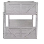 Bellemave Twin over Twin Floor Bunk Bed with Panelled Headboard and Footboard, Rubber Wood Bunk Bed Frame with Guardrails and Ladder,Antique Oak