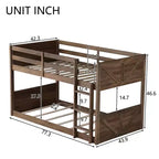 Bellemave Twin over Twin Floor Bunk Bed with Panelled Headboard and Footboard, Rubber Wood Bunk Bed Frame with Guardrails and Ladder,Antique Oak
