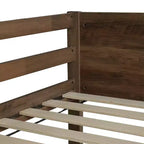 Bellemave Twin over Twin Floor Bunk Bed with Panelled Headboard and Footboard, Rubber Wood Bunk Bed Frame with Guardrails and Ladder,Antique Oak