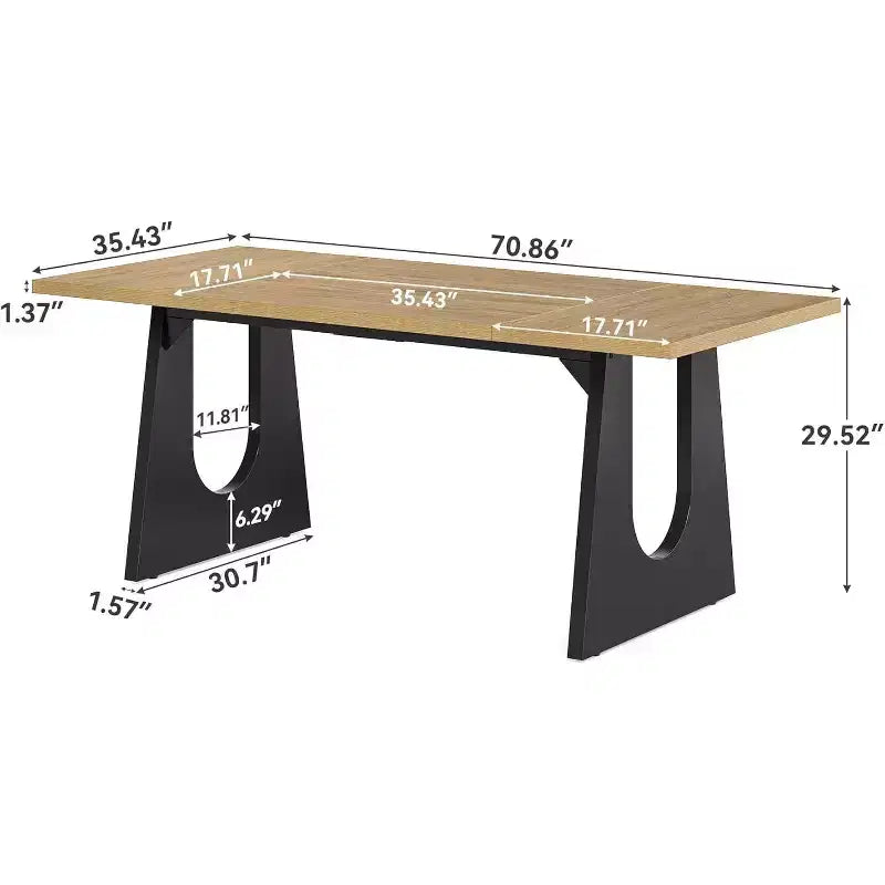 Tavolo da Pranzo Rettangolare Lantine da 70,8 pollici per 6 persone, Tavolo da Cucina Moderno in Legno con Base a Pedestallo Nera Resistente, Colore Naturale per Soggiorno.