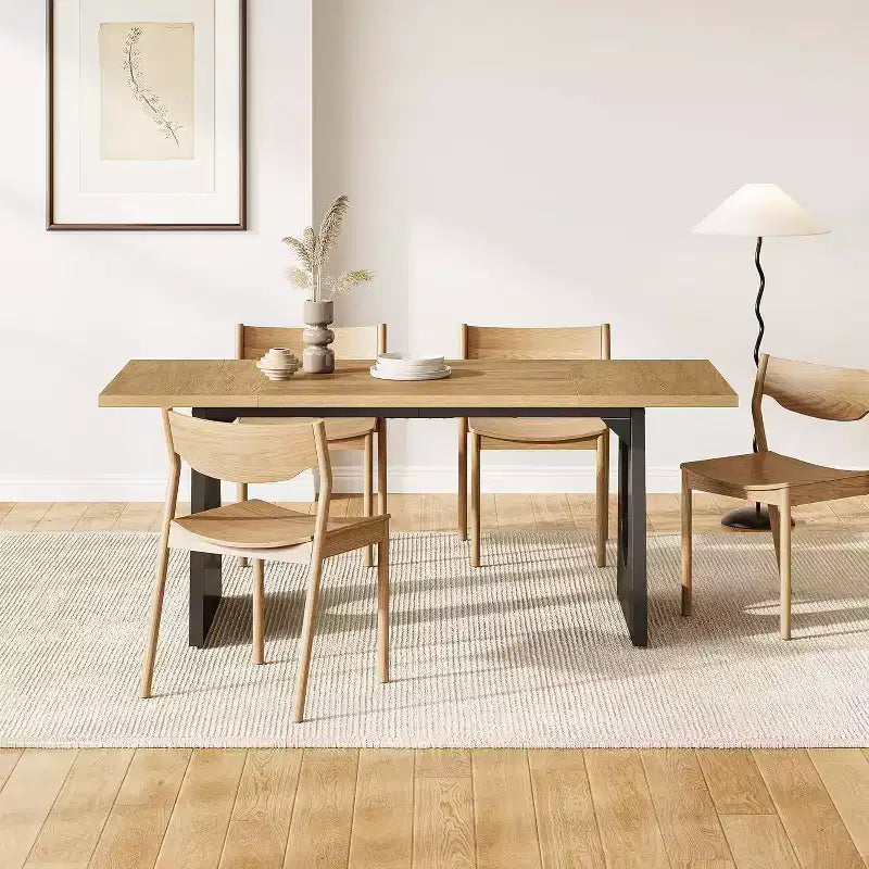 Tavolo da Pranzo Rettangolare Lantine da 70,8 pollici per 6 persone, Tavolo da Cucina Moderno in Legno con Base a Pedestallo Nera Resistente, Colore Naturale per Soggiorno.