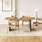 Tavolo da Pranzo Rettangolare Lantine da 70,8 pollici per 6 persone, Tavolo da Cucina Moderno in Legno con Base a Pedestallo Nera Resistente, Colore Naturale per Soggiorno.