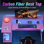 55 inch L Shaped Corner Gaming Desk Pink Computer Table with Monitor Stand 3 Tier Storage Shelves Modern Gamer Desk Carbon Fiber Space Saving Setup