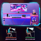 55 inch L Shaped Corner Gaming Desk Pink Computer Table with Monitor Stand 3 Tier Storage Shelves Modern Gamer Desk Carbon Fiber Space Saving Setup