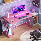 55 inch L Shaped Corner Gaming Desk Pink Computer Table with Monitor Stand 3 Tier Storage Shelves Modern Gamer Desk Carbon Fiber Space Saving Setup