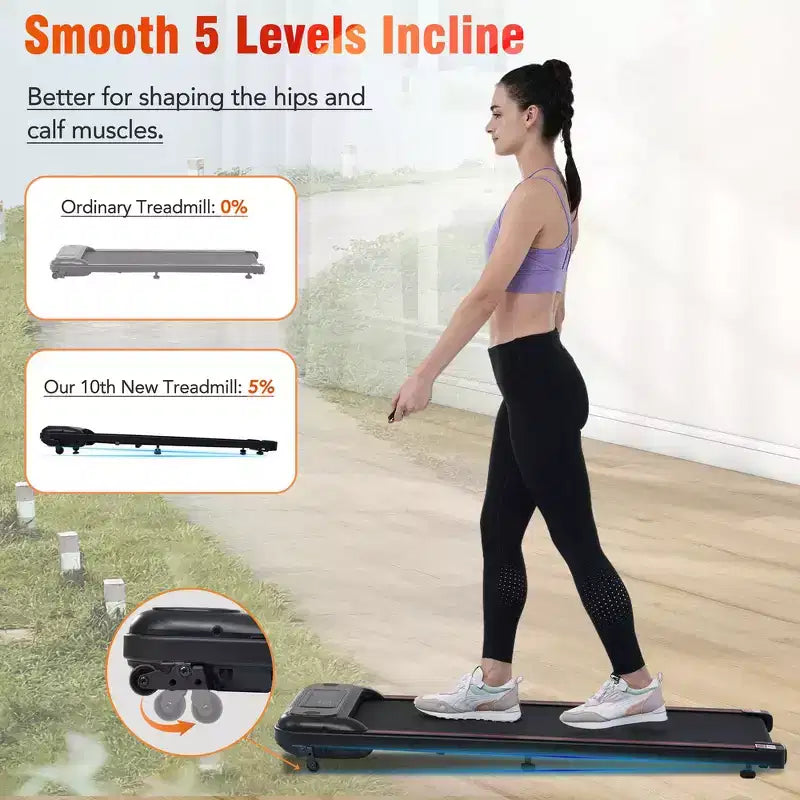 Tapis Roulant Whisen Walking Pad Sotto Scrivania, Tapis Roulant da Camminata per Esercizi a Casa con Inclinazione per Spazi Ridotti - Nero