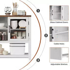 Credenza/Madia da 135 cm con 3 Ripiani e 2 Ante in Vetro - Mobile Contenitore Moderno Stile Metà Secolo per Caffè, Libri o Piatti