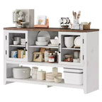 Credenza/Madia da 135 cm con 3 Ripiani e 2 Ante in Vetro - Mobile Contenitore Moderno Stile Metà Secolo per Caffè, Libri o Piatti