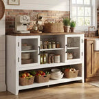 Credenza/Madia da 135 cm con 3 Ripiani e 2 Ante in Vetro - Mobile Contenitore Moderno Stile Metà Secolo per Caffè, Libri o Piatti