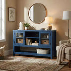 Credenza/Madia da 135 cm con 3 Ripiani e 2 Ante in Vetro - Mobile Contenitore Moderno Stile Metà Secolo per Caffè, Libri o Piatti