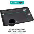 Modern Innovations Large Bedside Shelf 10 Pack Black Clip On Nightstand with Cup and Cord Holder for College Dorm Bunk Bed Top Bunk