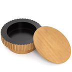 Tavolino Rotondo da Caffè Costway con Contenitore, Tavolino a Tamburo in Legno con Scomparto Nascosto Noce/Naturale