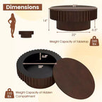 Tavolino Rotondo da Caffè Costway con Contenitore, Tavolino a Tamburo in Legno con Scomparto Nascosto Noce/Naturale