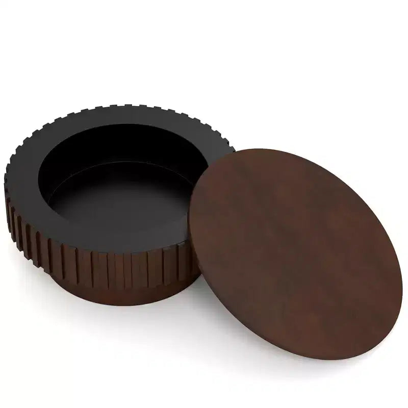 Tavolino Rotondo da Caffè Costway con Contenitore, Tavolino a Tamburo in Legno con Scomparto Nascosto Noce/Naturale