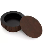 Tavolino Rotondo da Caffè Costway con Contenitore, Tavolino a Tamburo in Legno con Scomparto Nascosto Noce/Naturale