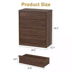 Acekool Cassettiera a 4 Cassetti per Camera da Letto, Mobile Contenitore in Legno con Ampi Cassetti, Comodino Tavolo per Soggiorno Ingresso, Noce
