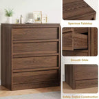 Acekool Cassettiera a 4 Cassetti per Camera da Letto, Mobile Contenitore in Legno con Ampi Cassetti, Comodino Tavolo per Soggiorno Ingresso, Noce