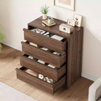 Acekool Cassettiera a 4 Cassetti per Camera da Letto, Mobile Contenitore in Legno con Ampi Cassetti, Comodino Tavolo per Soggiorno Ingresso, Noce