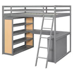 Luxystar Modern Loft Bed with Desk, 6 Shelves and Drawer
