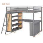 Luxystar Modern Loft Bed with Desk, 6 Shelves and Drawer