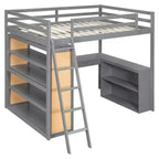 Luxystar Modern Loft Bed with Desk, 6 Shelves and Drawer
