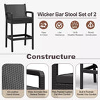 Set of 2 Outdoor Bar Stools, 30 Patio Wicker Bar Chairs with Cushions and Footrest, Bar Height Seating for Backyard, Garden, Poolside, Balcony, Deck