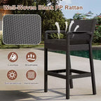 Set of 2 Outdoor Bar Stools, 30 Patio Wicker Bar Chairs with Cushions and Footrest, Bar Height Seating for Backyard, Garden, Poolside, Balcony, Deck