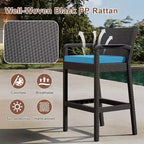 Set of 2 Outdoor Bar Stools, 30 Patio Wicker Bar Chairs with Cushions and Footrest, Bar Height Seating for Backyard, Garden, Poolside, Balcony, Deck