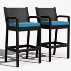 Set of 2 Outdoor Bar Stools, 30 Patio Wicker Bar Chairs with Cushions and Footrest, Bar Height Seating for Backyard, Garden, Poolside, Balcony, Deck