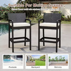 Set of 2 Outdoor Bar Stools, 30 Patio Wicker Bar Chairs with Cushions and Footrest, Bar Height Seating for Backyard, Garden, Poolside, Balcony, Deck