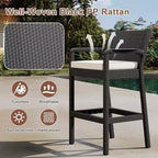 Set of 2 Outdoor Bar Stools, 30 Patio Wicker Bar Chairs with Cushions and Footrest, Bar Height Seating for Backyard, Garden, Poolside, Balcony, Deck