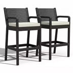 Set of 2 Outdoor Bar Stools, 30 Patio Wicker Bar Chairs with Cushions and Footrest, Bar Height Seating for Backyard, Garden, Poolside, Balcony, Deck