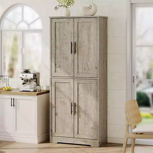 70 Tall Modern Kitchen Pantry Cabinet, Freestanding Storage Cupboard with 4 Doors & 3 Adjustable Shelves, Versatile Cabinet for Kitchen, Bathroom