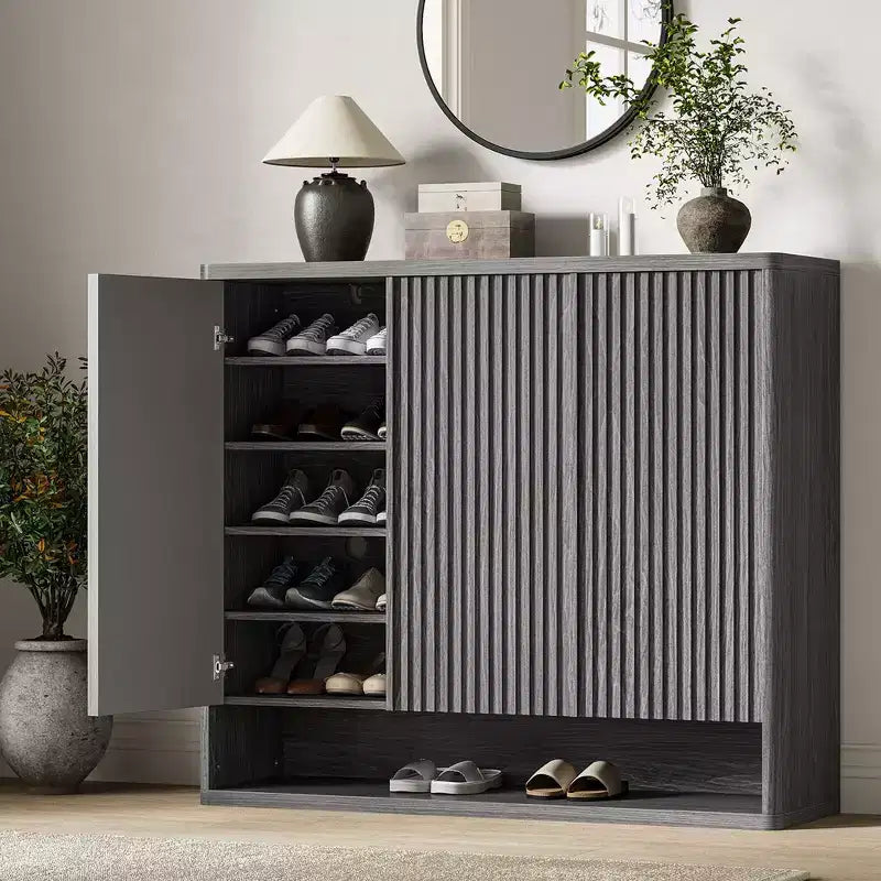 Acekool 46 Shoe Cabinet with Fluted Door Adjustable Shelves for Entryway Living Room