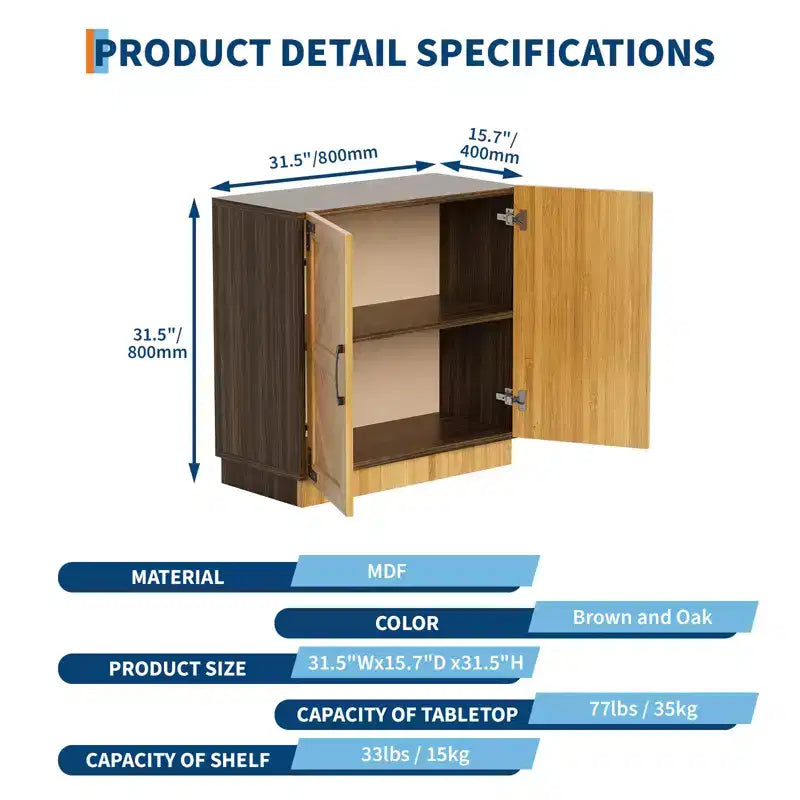 Garvee 31.5 Mobile Buffet Credenza con Ante e Ripiani Regolabili, Mobile Contenitore da Cucina, per Soggiorno e Sala da Pranzo