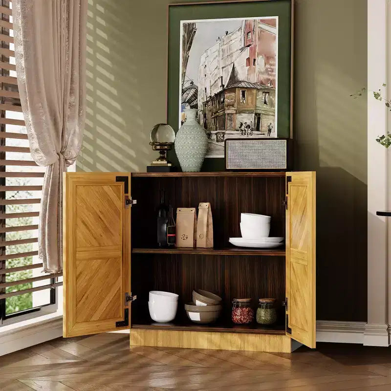 Garvee 31.5 Mobile Buffet Credenza con Ante e Ripiani Regolabili, Mobile Contenitore da Cucina, per Soggiorno e Sala da Pranzo