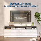 Acekool Living Room Bedroom 6 Drawer TV Stand Dresser with Mount, Wood Media Console Storage Entertainment Center, Multiple Colors