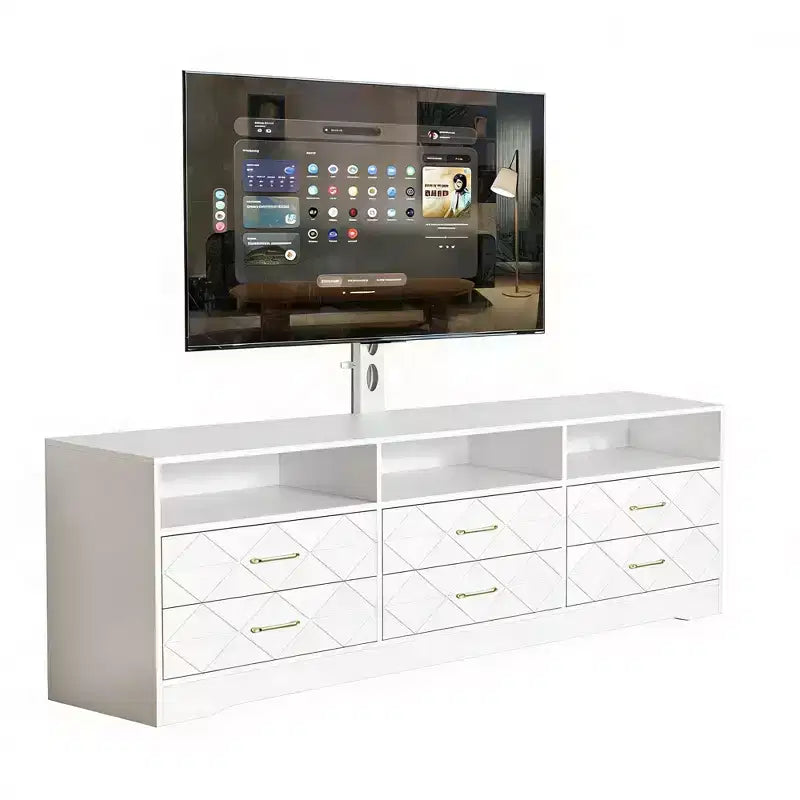 Acekool Living Room Bedroom 6 Drawer TV Stand Dresser with Mount, Wood Media Console Storage Entertainment Center, Multiple Colors